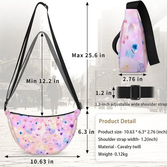 Lightweight Nylon Crescent Crossbody Bag - Adjustable Shoulder Strap Included - Picture 2 of 7